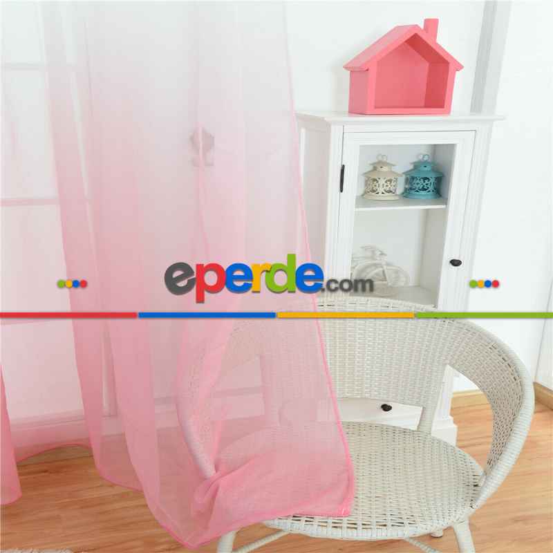 Mutfak - Renkli Geçişli Yeni Moda Pastel Renk Tül Perde - Pembe - Kurşunlu Tül