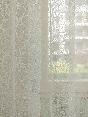 Özel Örme Dokulu Çiçek Desenli Tül Perde - Ekru