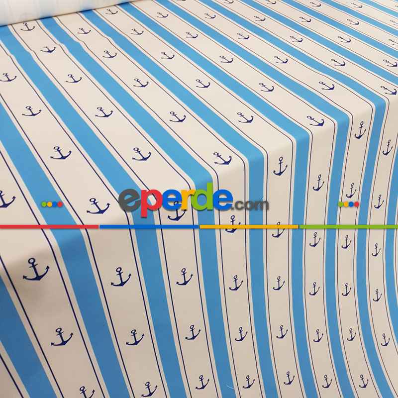 Bebek Odası Fon Perde - Çapa Desenli Fon Perde Evm560 Kumaşı Kalındır Duck Bezi Değildir- Mavi