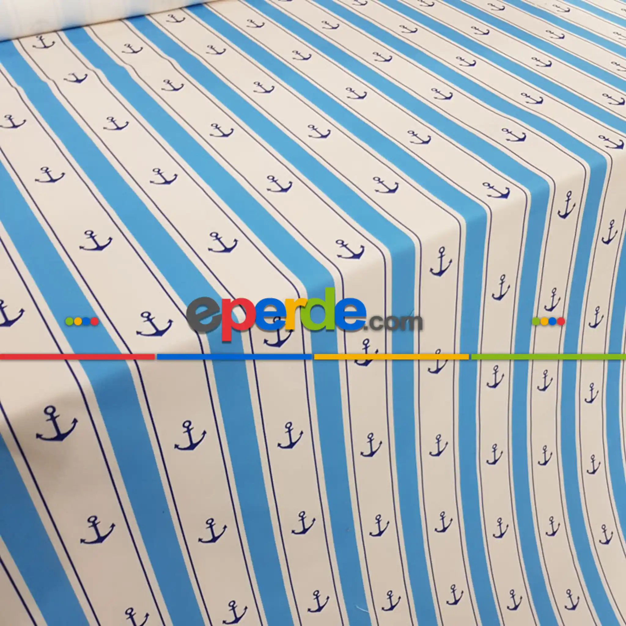 Bebek Odası Fon Perde - Çapa Desenli Fon Perde Evm560 Kumaşı Kalındır Duck Bezi Değildir- Mavi