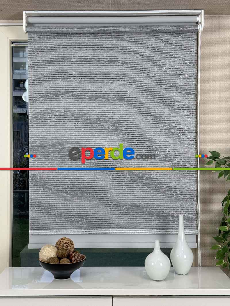Gri Çiftli Sistem Tül Stor Perde, Standart Metal Kasalı Yüksek Kalite Kornişe Kolay Montaj Seçenekli