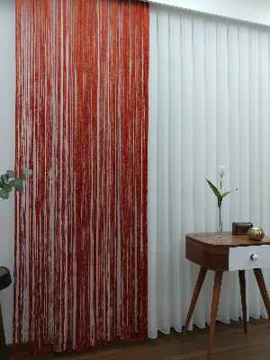 Kırmızı İp Perde - Altın Simli- Kırmızı-altın Simli