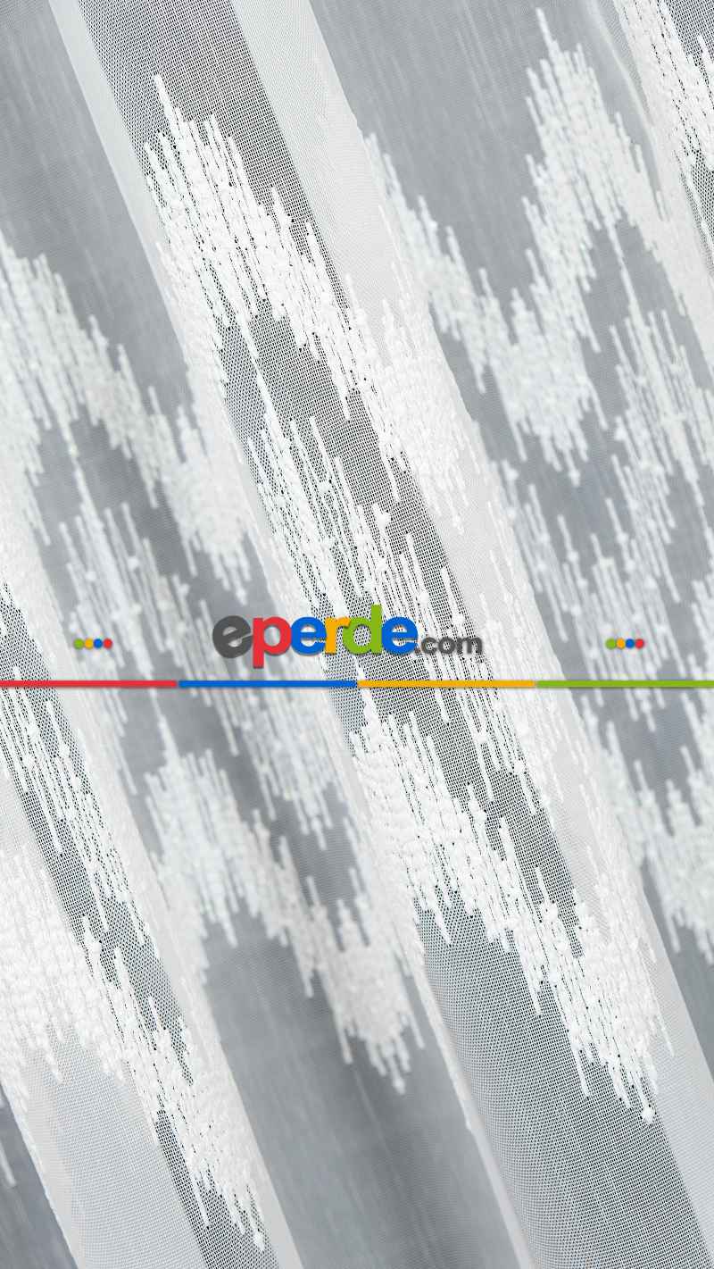 Taç Ekru Hafif Simli Nakışlı Tül Perde