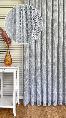 Gri Keten Gümüş Simli Tül Perde - Ağır Gramajlı Premium