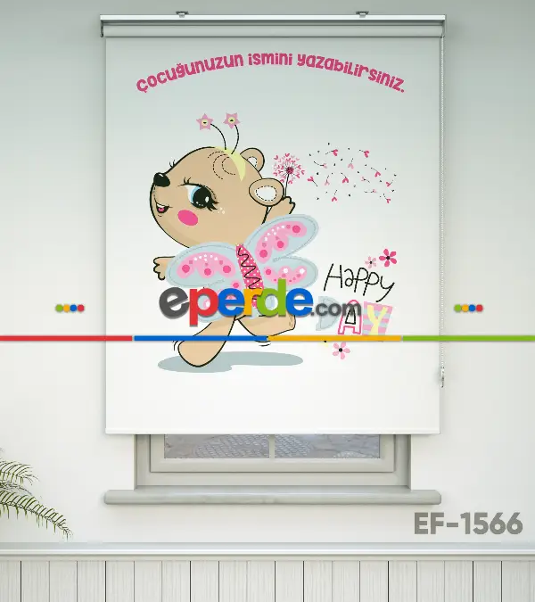 Sevimli Kelebek Desenli Özel Baskılı Stor Perde- Çok Renkli