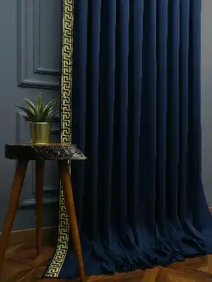 Modern Bordürlü Salon Fon Perdesi İkon 2021 Elıte- Siyah-lacivert-hardal Sarısı