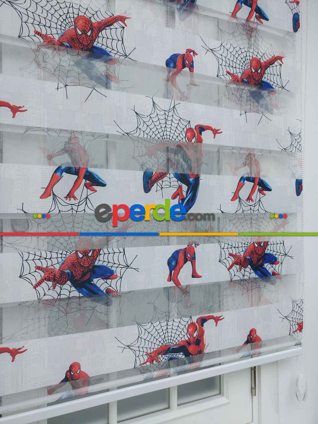Çocuk Odası - Spiderman Desenli Zebra Perde- Mavi