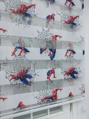 Spiderman Desenli Erkek Çocuk Zebra Perde- Mavi-kırmızı