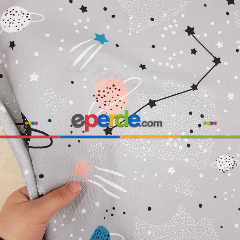 Uzay Gezegen Desenli Fon Perde Evm497 Kumaşı Kalındır Duck Bezi Değildir- Siyah- Çok Renkli 3