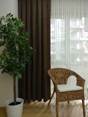 Koyu Kahve Düz Fon Perde Hazır Dikili 1 Takım (2 Kanat)- Kahve Koyu-Kahve Venge