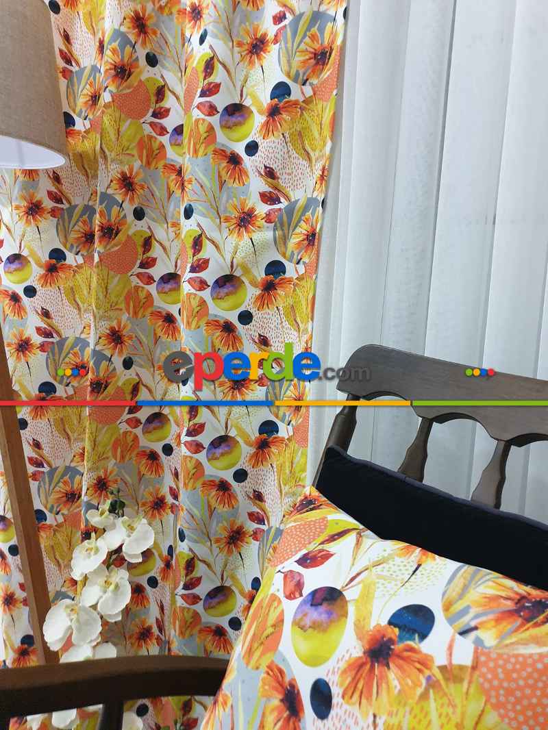 Mutfak Fon Perde Baskılı Evm587- Mavi