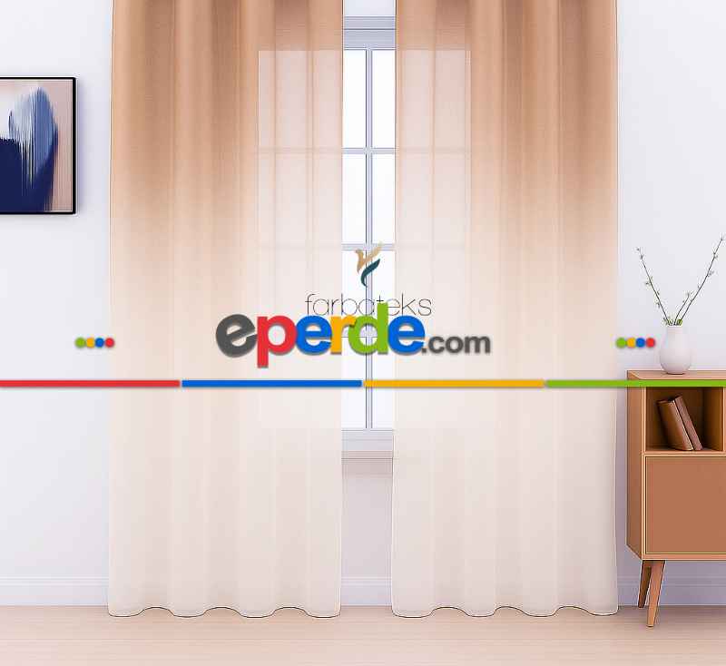 Vizon Bej Açık Kahve Üstden Renk Geçişli Tül Perde