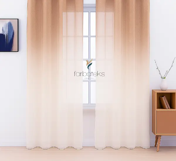 Vizon Bej Açık Kahve Üstden Renk Geçişli Tül Perde