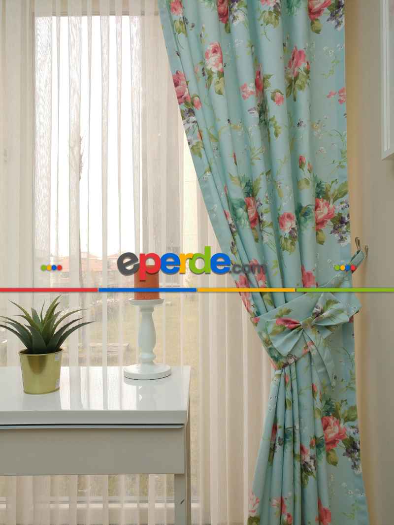 Karaca Mint Çiçekli Hazır Fon Perde - Kumaşı Kalındır Duck Bezi Değildir- Pembe-mint