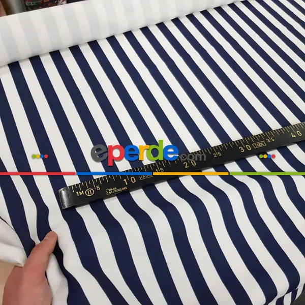 Lacivert Beyaz Çizgi Desenli Fon Perde Evm1137 Kumaşı Kalındır Duck Bezi Değildir- Lacivert-Beyaz