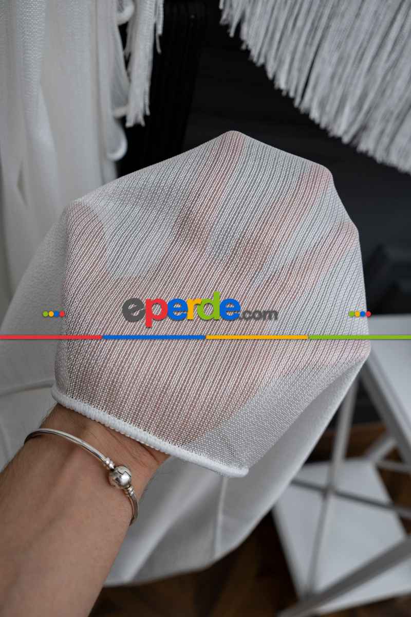 Salon Tül - Kar Tül Yalancı Kruvaze - Halat İle Tülden Fon - Yana Toplamalı Tül - Kordon Toplama Tül - Çift Veya Tek Kanat - Aksesuar İlave Ücretlidir- Kurşunlu Tül