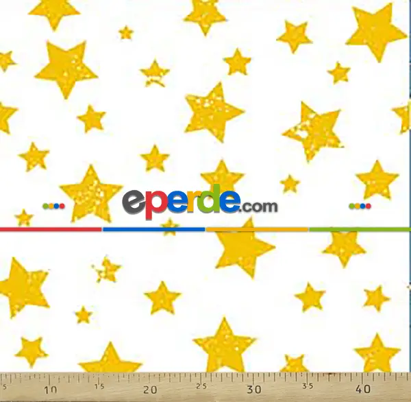 Bebek Odası Fon - Yıldız Desenli Fon Perde Evm685-8 Kumaşı Kalındır Duck Bezi Değildir- Sarı