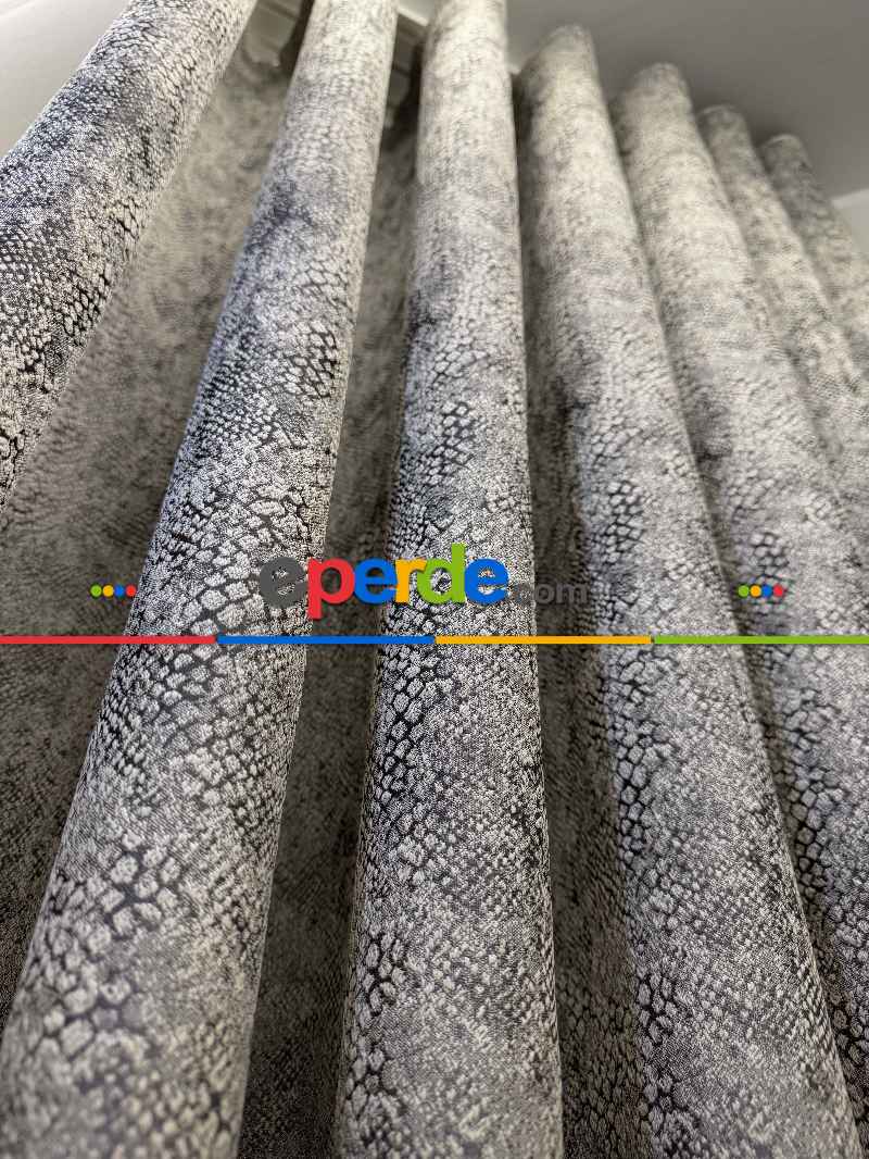 Salon - Gri Jakar Dokuma Desenli Fon Perde, Hafif Parlak Premium Kalite Seri