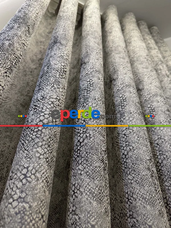 Gri Jakar Dokuma Desenli Fon Perde, Hafif Parlak Premium Kalite Seri