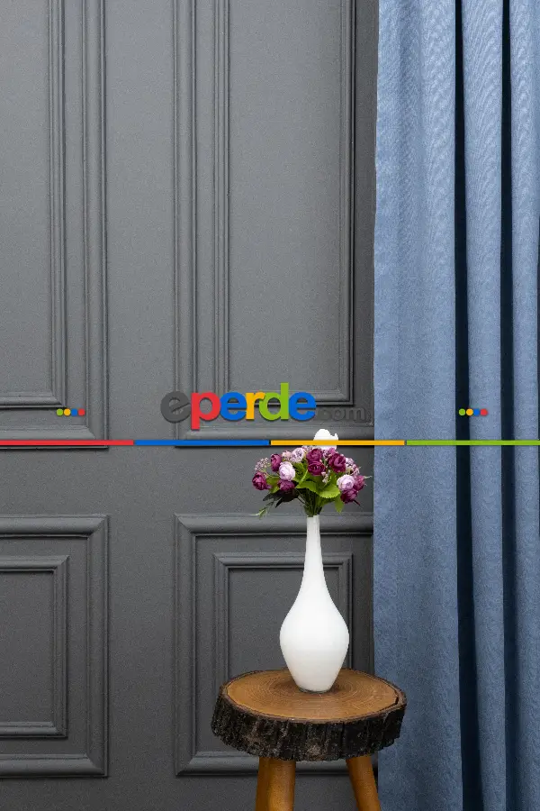 Bebek Odası - Mavi Rengi Düz Fon Perde Dökümlü Fon Perde