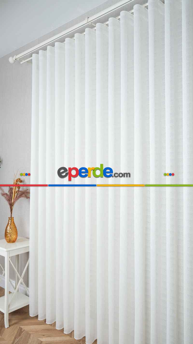 Ekru Sütlü Kahve Kırçıllı Tül Perde, Ağır Gramajlı Premium Seri, Kurşunlu Etek