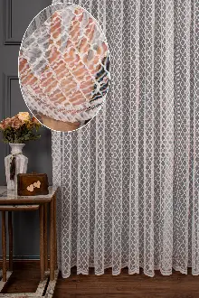 Geometrik Desen Örme Tül Perde 1133