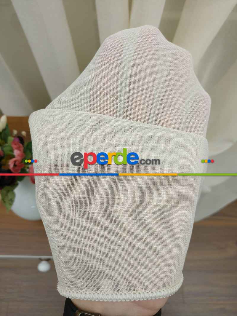 Krem - Keten Tül Perde- Krem - Kurşunlu Tül