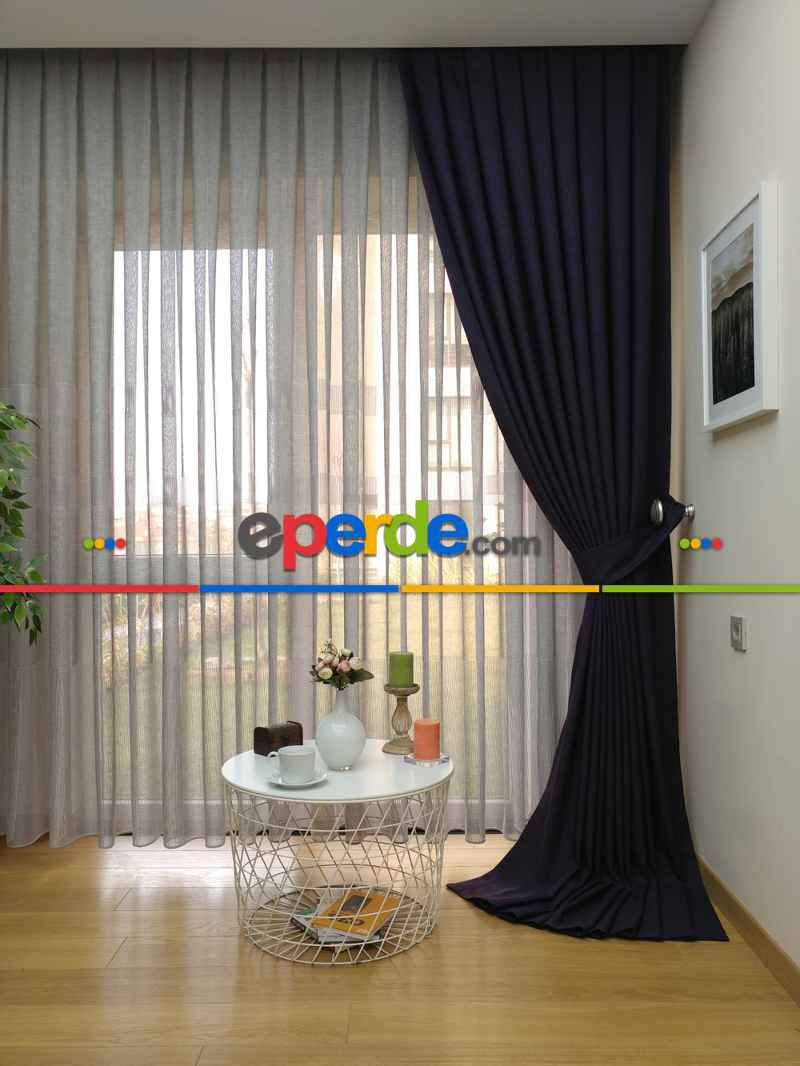 Keten Patlıcan Moru Rengi Düz Fon Perde- Mor Patlıcan Moru