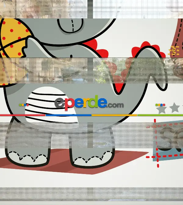 Dinazor Desenli Özel Baskılı Zebra Perde- Çok Renkli