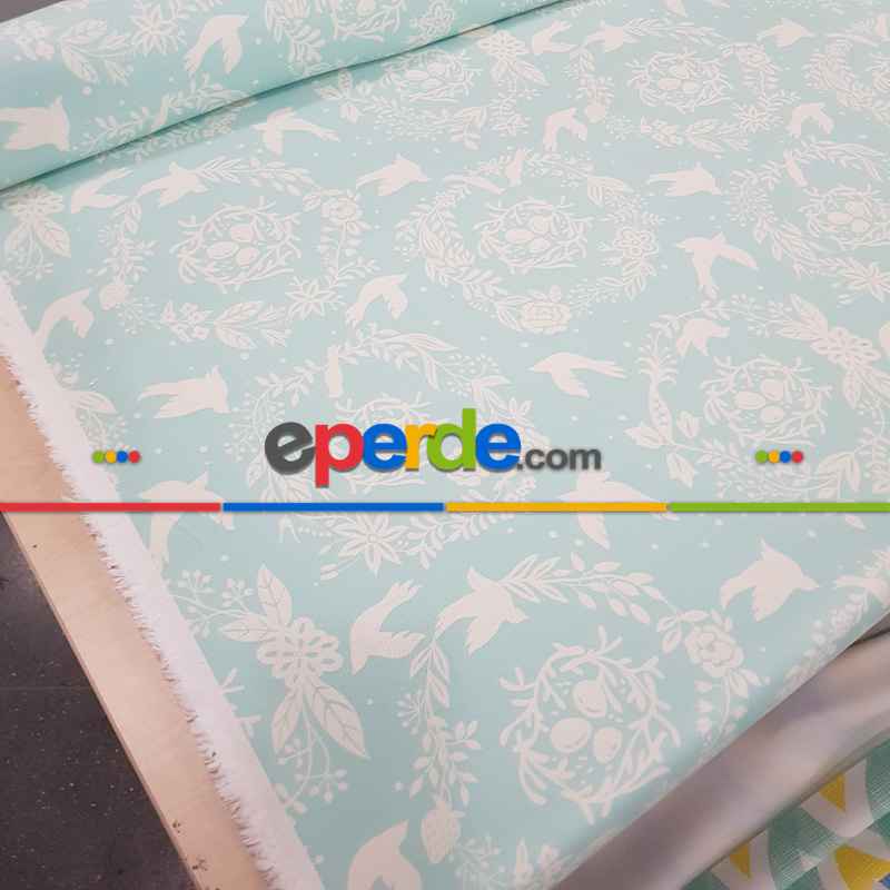 Kuş Desenli Fon Perde Evm794 Kumaşı Kalındır Duck Bezi Değildir- Beyaz