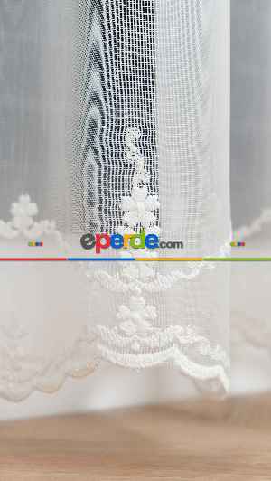 Brillant Ayna Desen Beyaz İşlemeli Tül Perde