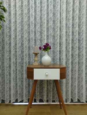 Zarif Sarmaşık Desenli Dantel Örme Tül Perde- Ekru