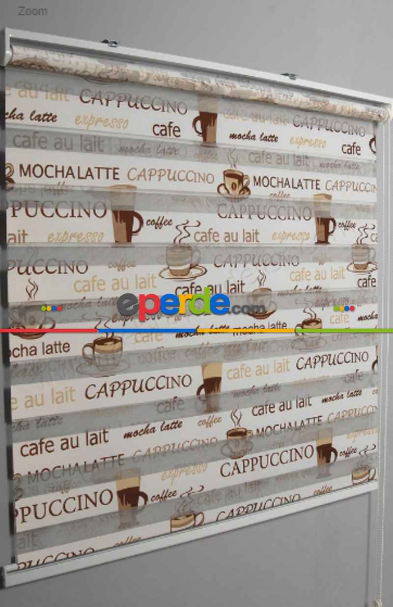 Baskılı Kahve Kapiçino Zebra Perde- Beyaz-kahve-sütlü Kahve