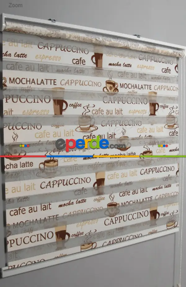 Baskılı Kahve Kapiçino Zebra Perde- Beyaz-kahve-sütlü Kahve