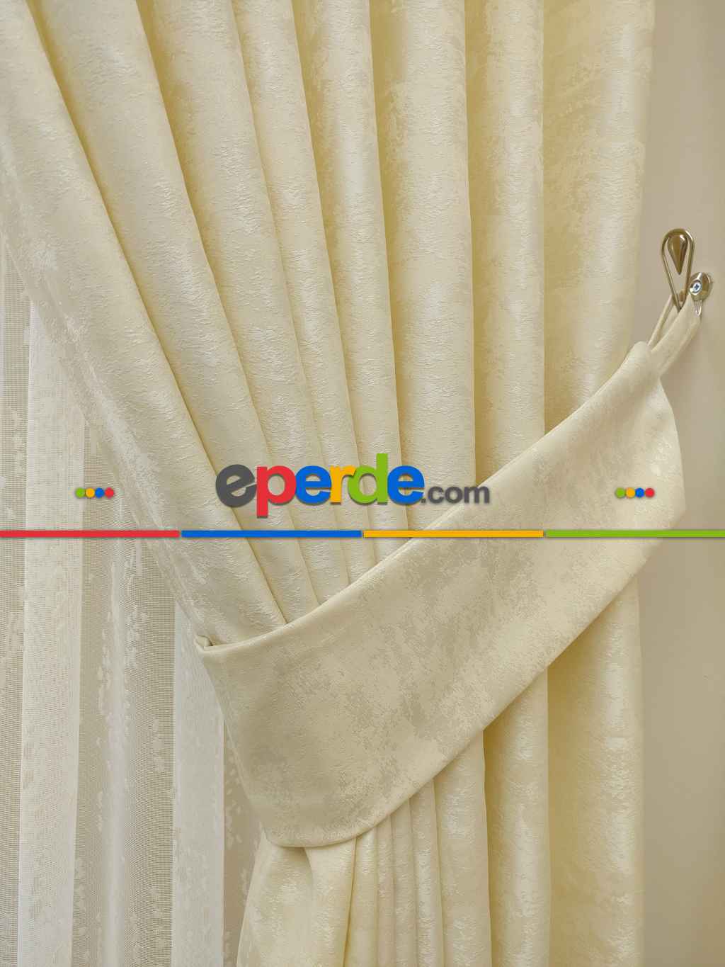 Ekru - Katyonik Jakar Fon Perde- Ekru