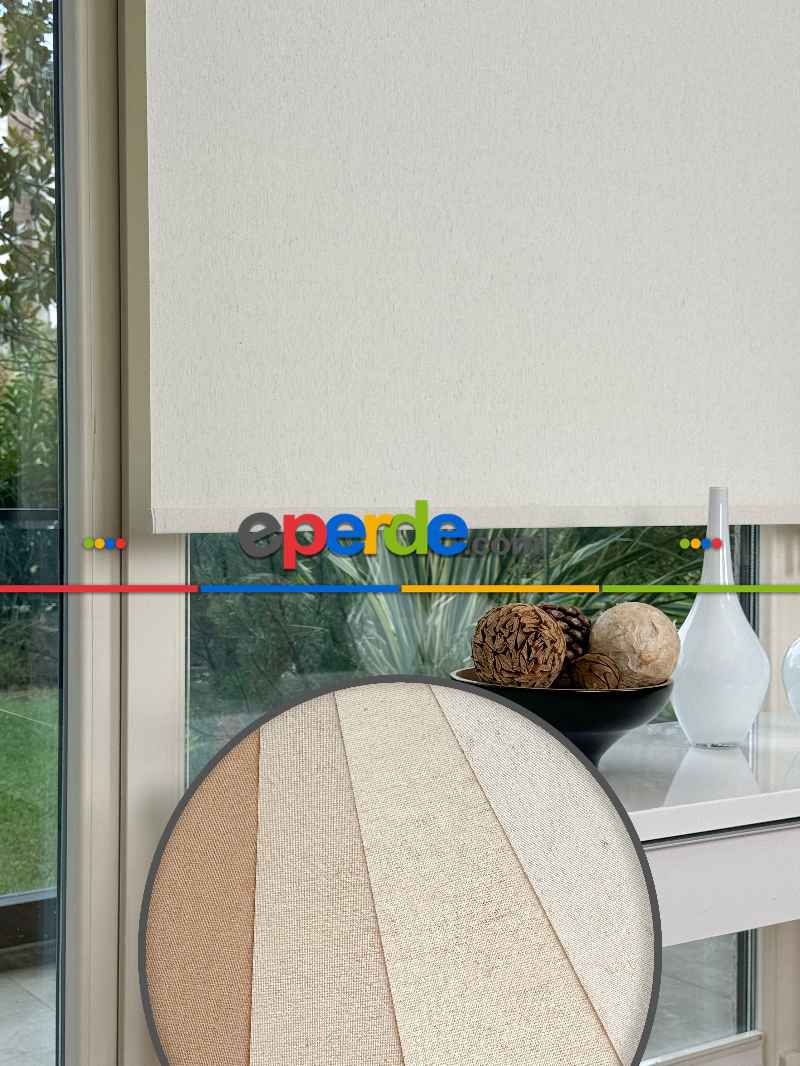 Salon Ekru Keten Stor Perde, Standart Metal Kasalı Yüksek Kalite Kornişe Kolay Montaj Seçenekli