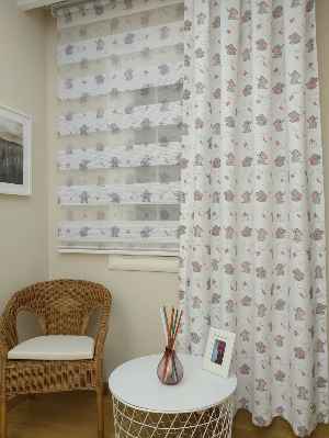 Sevimli Filler Desenli Baskılı Zebra Perde Bebek Odası Perdesi- Gri-Füme-Antrasit-Pembe