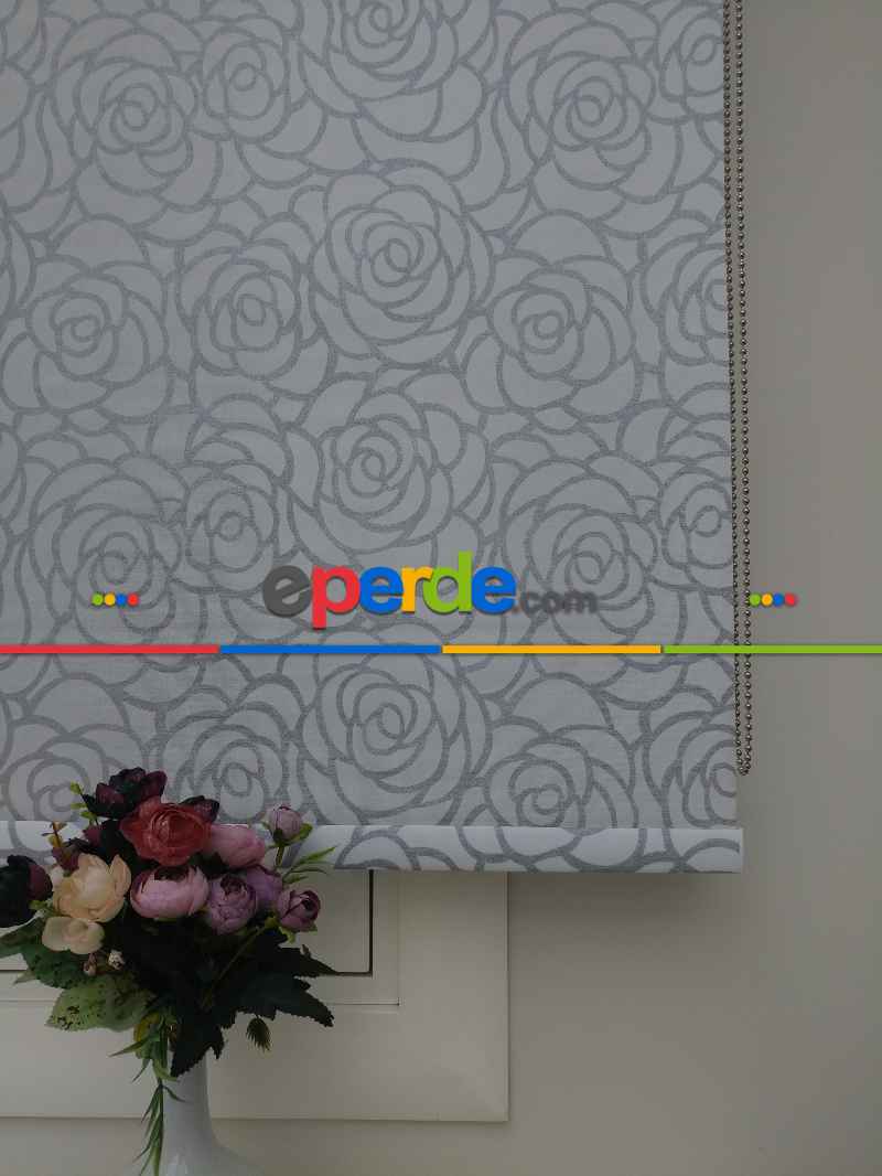 Gri Simli Gül Desen Stor- Gri-füme-antrasit-beyaz-gri Simli- Çok Renkli 2