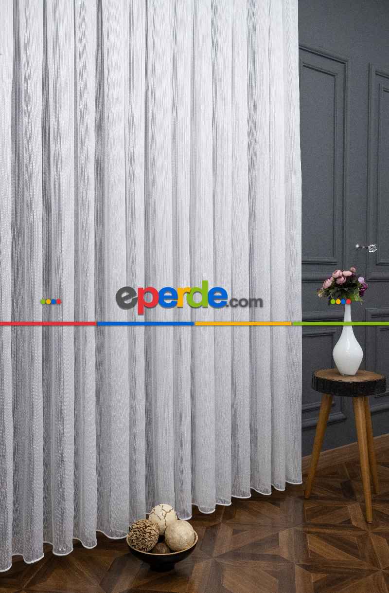 Mutfak Tül - Çizgili Beyaz Tül - Yüksek Kalite