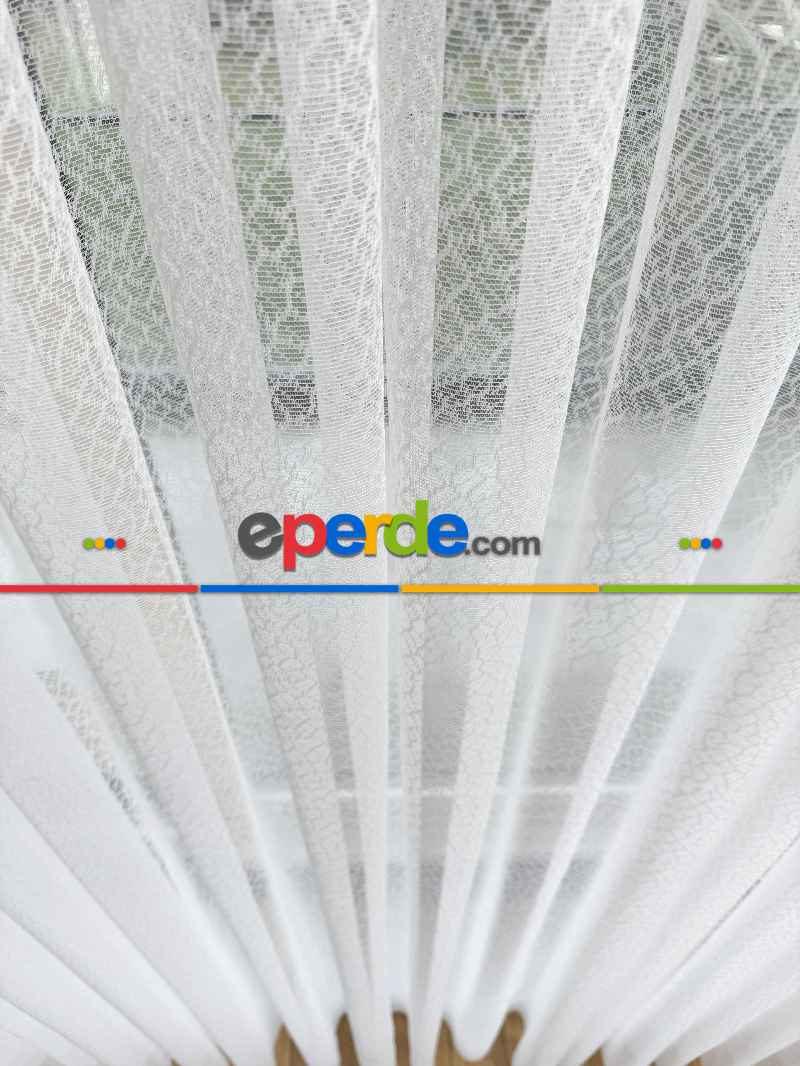 Salon - Desenli Fransız Dantel Örme Tül Perde, Desenli Ütü İstemeyen Tül