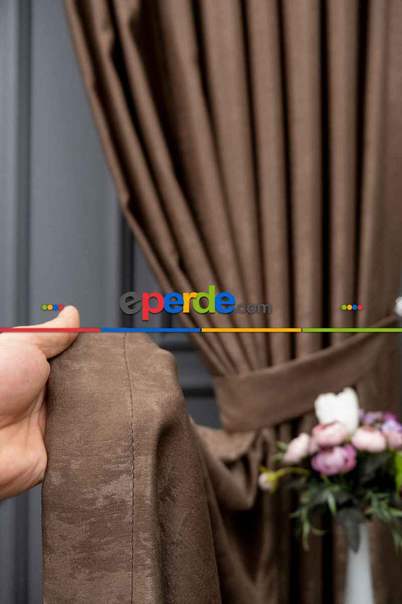 Salon - Soft Sütlü Kahve Fon Perde Dökümlü En - Sütlü Kahve