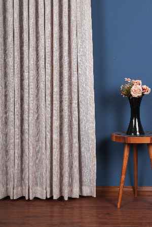 Yeni Sezon Çizgili Ekru Keten Görünümlü Tül Perde