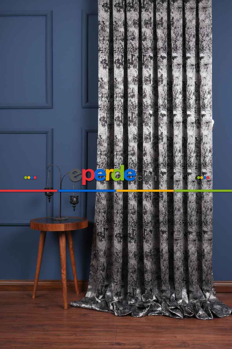 Yatak Odası Fon Perde - Siyah - Gri Antrasit Jakar Dokuma Fon Perde