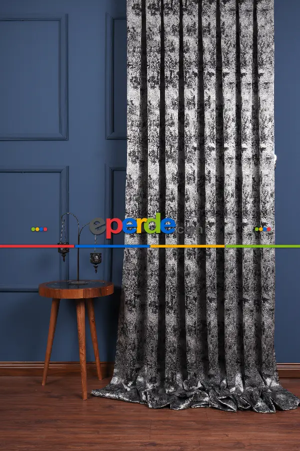 Salon Fon Perde - Siyah - Gri Antrasit Jakar Dokuma Fon Perde
