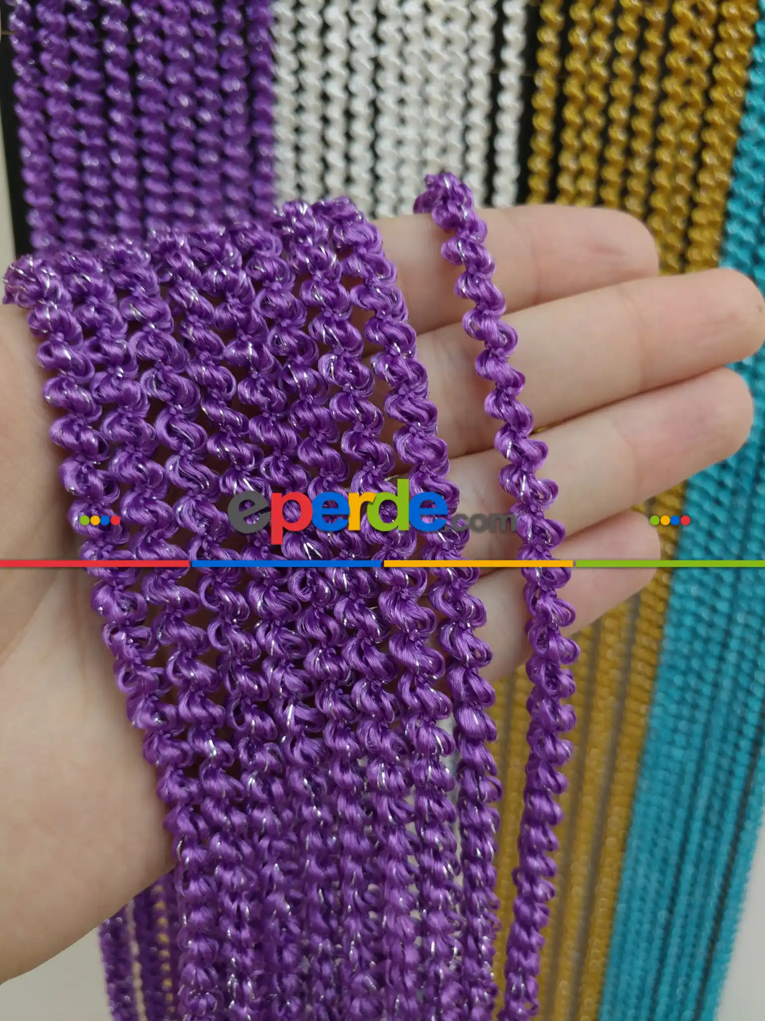 Eflatun Rengi İp Perde Bukle Serisi- Gümüş-eflatun