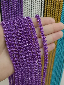 Mutfak İp Perde - Eflatun Rengi İp Perde Bukle Serisi- Gümüş-eflatun