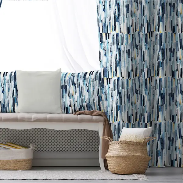 Mavi Desenli Fon Perde Evim218 Kumaşı Kalındır Duck Bezi Değildir- Mavi-beyaz