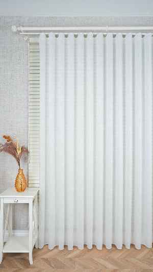 Ekru Bambu Keten Tül Perde, Daha Gramajlı, Ütü İstemez, Premium Seri, Kurşunlu Etek