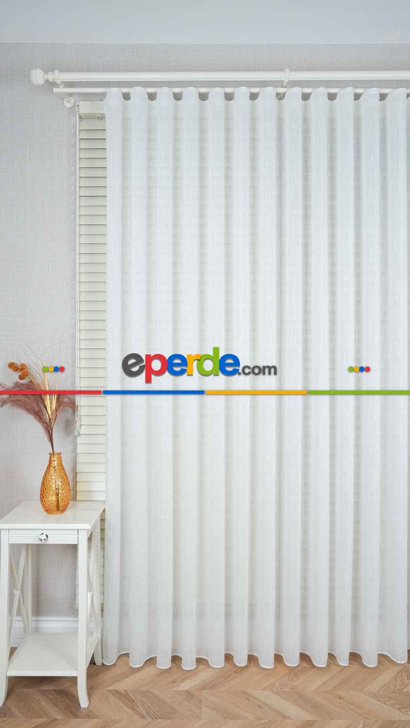 Ekru Bambu Keten Tül Perde, Daha Gramajlı, Ütü İstemez, Premium Seri, Kurşunlu Etek