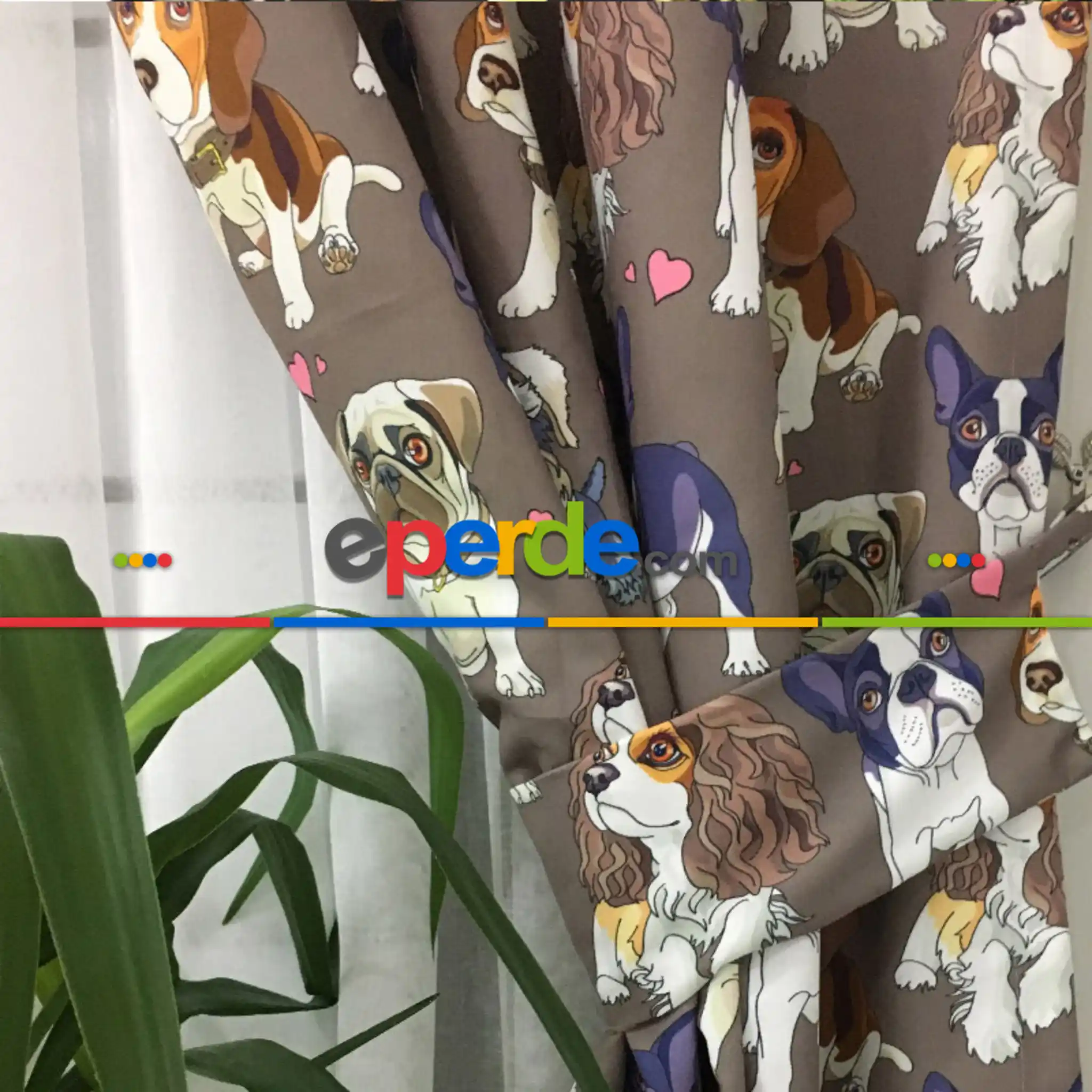 Köpek Desenli Fon Perde Evm623 Kumaşı Kalındır Duck Bezi Değildir- Siyah-Lacivert-Kahverengi-Beyaz-Pembe